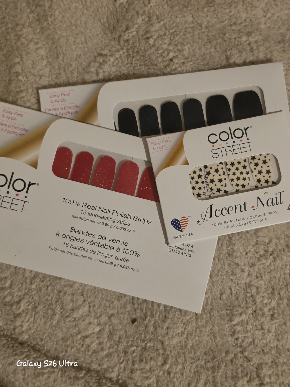 Color Street Nail Polish Strips - Red Glitter, Blue Star Accent